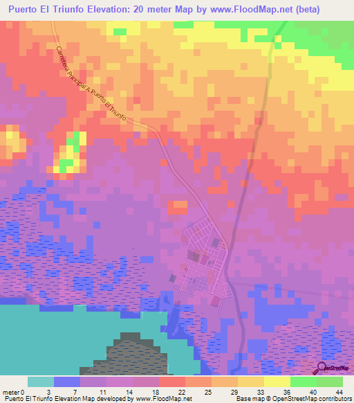 Puerto El Triunfo,El Salvador Elevation Map