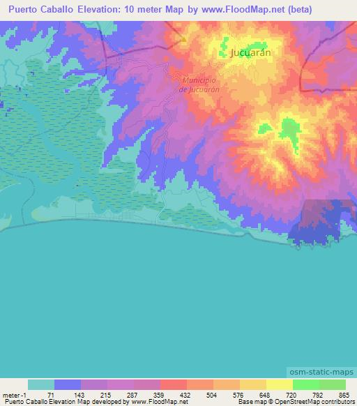 Puerto Caballo,El Salvador Elevation Map