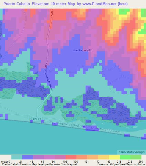 Puerto Caballo,El Salvador Elevation Map