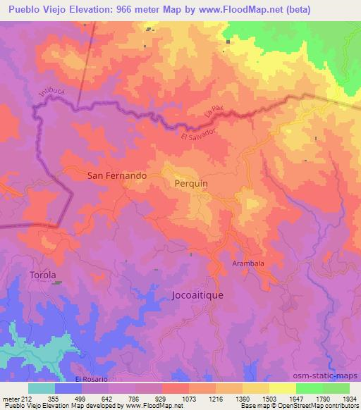 Pueblo Viejo,El Salvador Elevation Map