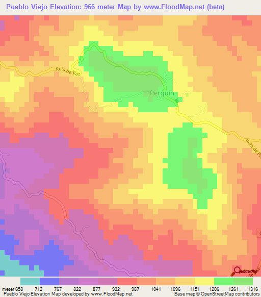 Pueblo Viejo,El Salvador Elevation Map