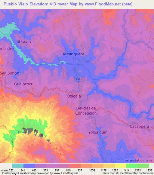 Pueblo Viejo,El Salvador Elevation Map