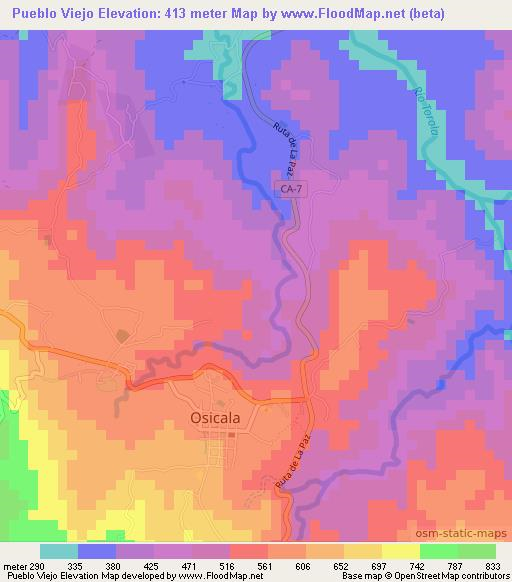 Pueblo Viejo,El Salvador Elevation Map