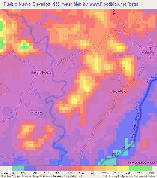 Pueblo Nuevo,El Salvador Elevation Map