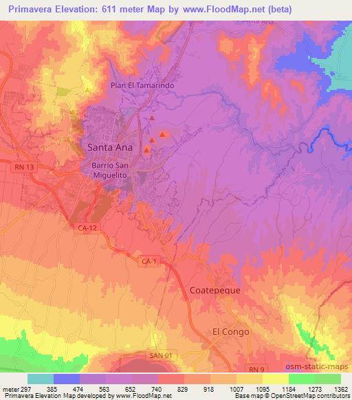 Primavera,El Salvador Elevation Map