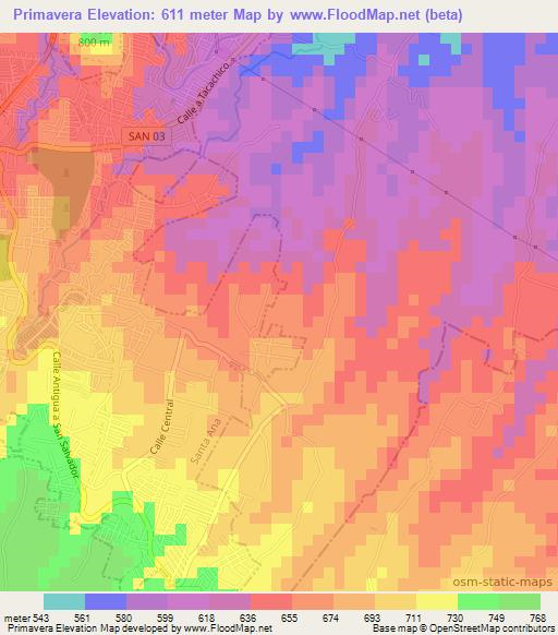 Primavera,El Salvador Elevation Map