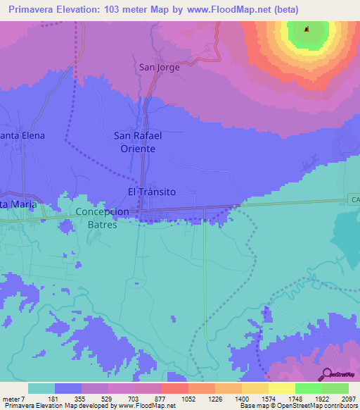 Primavera,El Salvador Elevation Map
