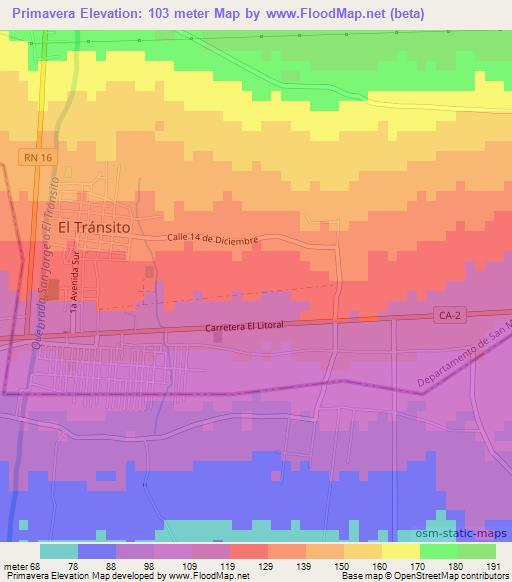 Primavera,El Salvador Elevation Map