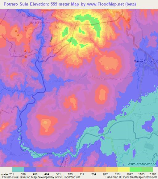 Potrero Sula,El Salvador Elevation Map