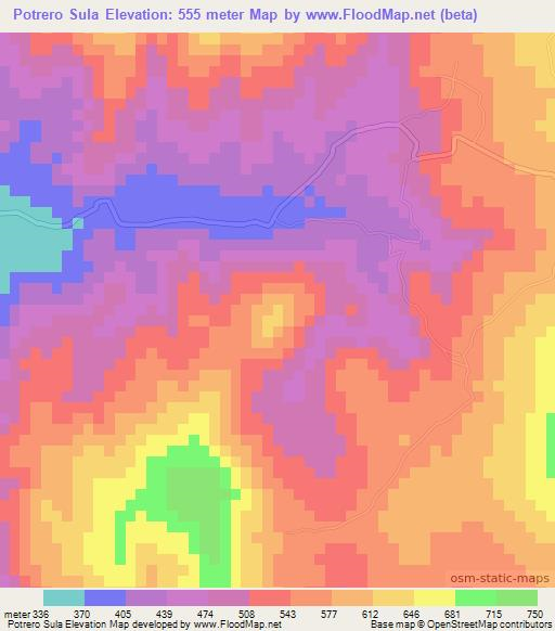 Potrero Sula,El Salvador Elevation Map