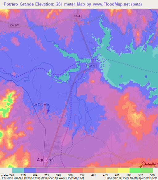 Potrero Grande,El Salvador Elevation Map