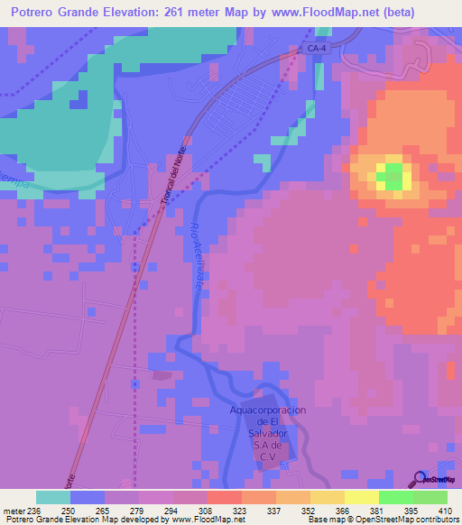 Potrero Grande,El Salvador Elevation Map