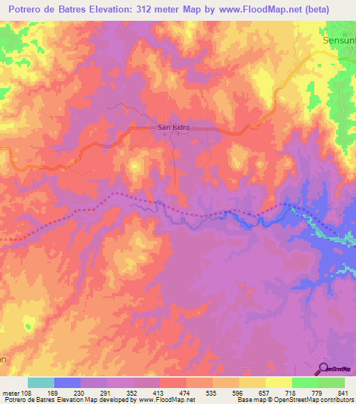 Potrero de Batres,El Salvador Elevation Map