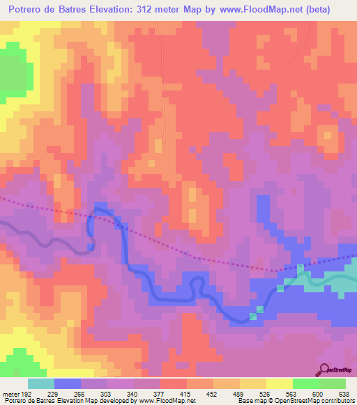 Potrero de Batres,El Salvador Elevation Map