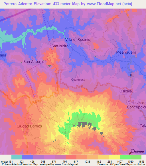 Potrero Adentro,El Salvador Elevation Map