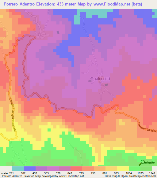Potrero Adentro,El Salvador Elevation Map