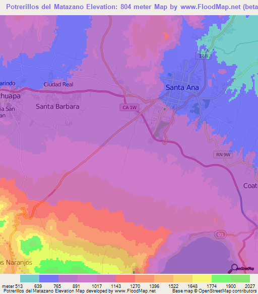 Potrerillos del Matazano,El Salvador Elevation Map