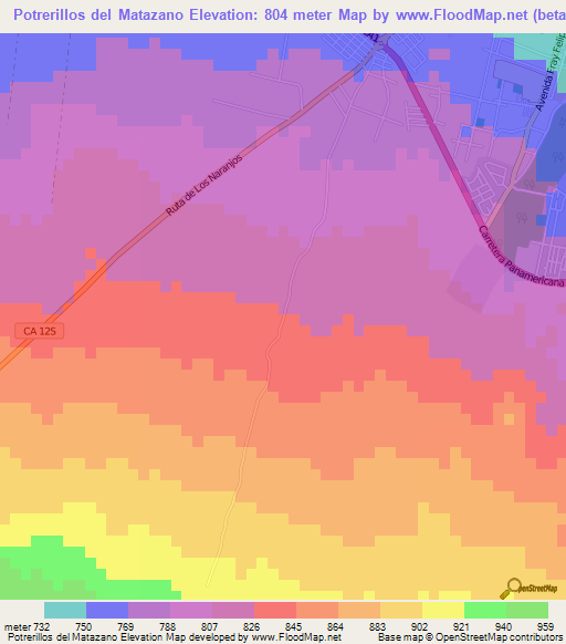 Potrerillos del Matazano,El Salvador Elevation Map