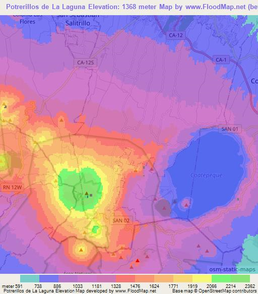 Potrerillos de La Laguna,El Salvador Elevation Map