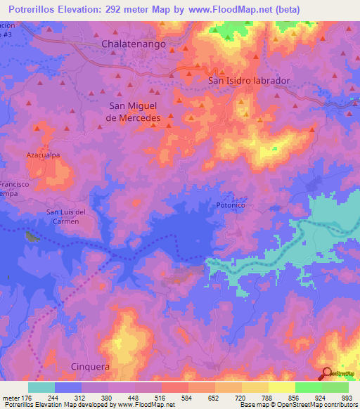 Potrerillos,El Salvador Elevation Map