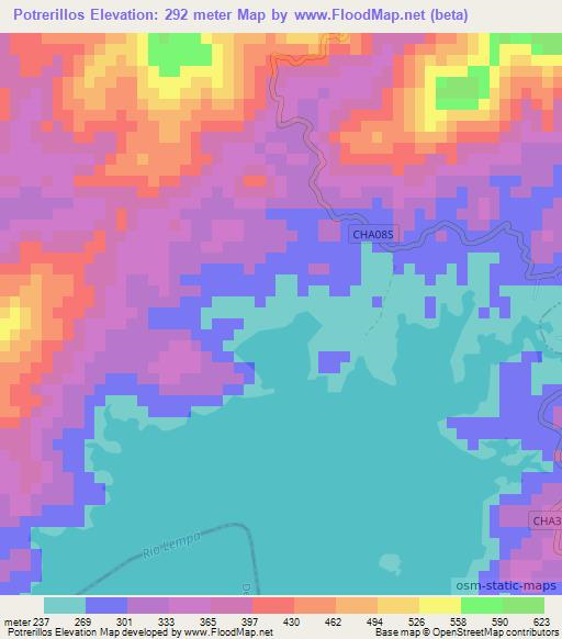 Potrerillos,El Salvador Elevation Map