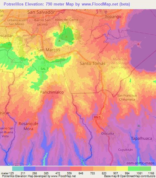 Potrerillos,El Salvador Elevation Map