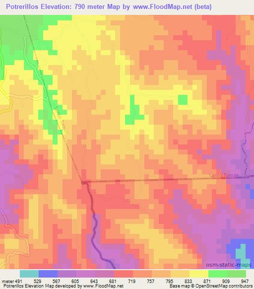 Potrerillos,El Salvador Elevation Map