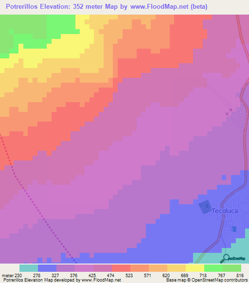 Potrerillos,El Salvador Elevation Map