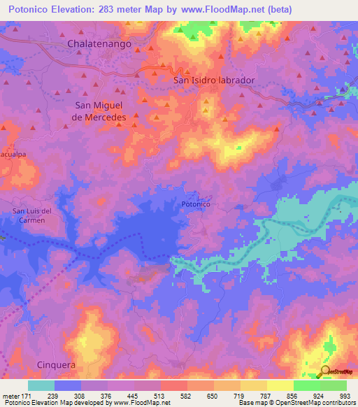 Potonico,El Salvador Elevation Map