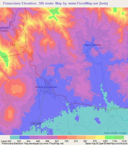 Potenciana,El Salvador Elevation Map