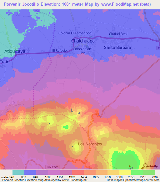 Porvenir Jocotillo,El Salvador Elevation Map