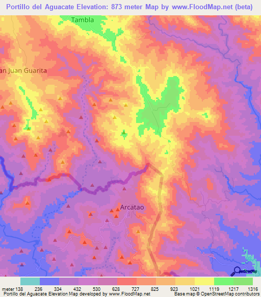 Portillo del Aguacate,El Salvador Elevation Map