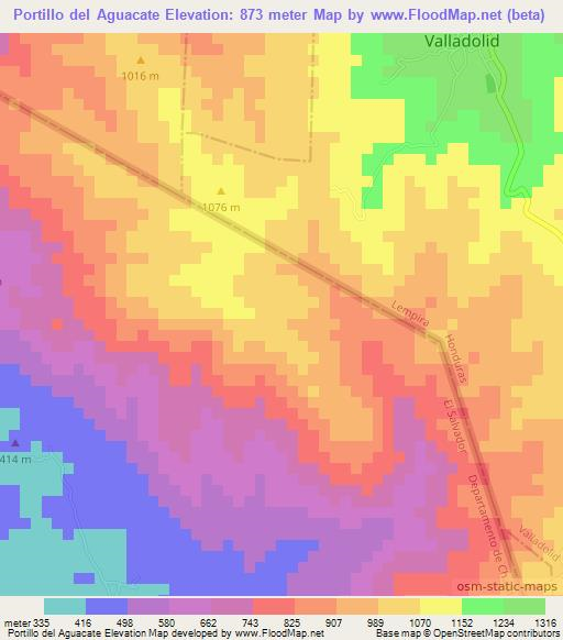 Portillo del Aguacate,El Salvador Elevation Map