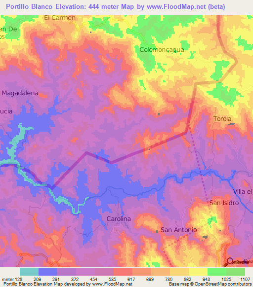 Portillo Blanco,El Salvador Elevation Map