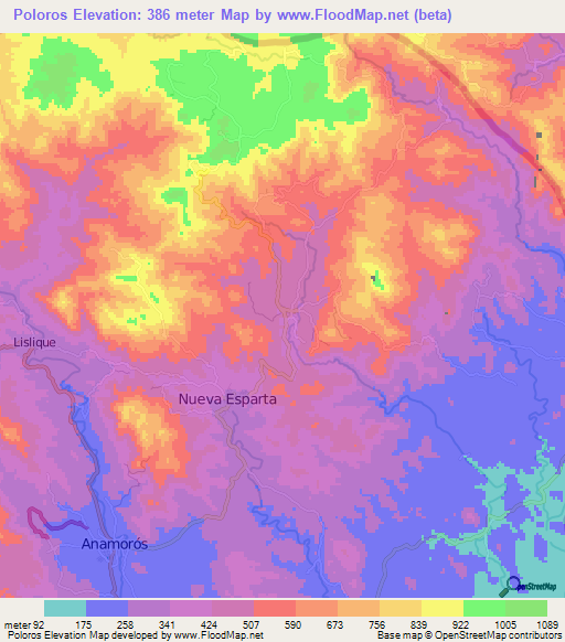 Poloros,El Salvador Elevation Map