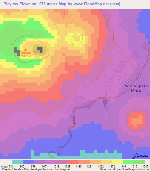 Playitas,El Salvador Elevation Map
