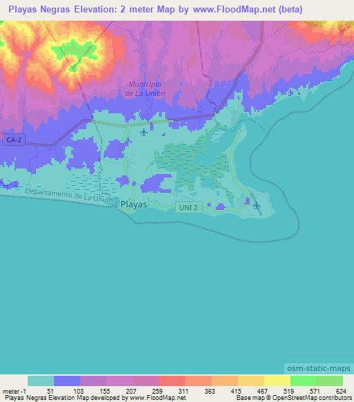Playas Negras,El Salvador Elevation Map