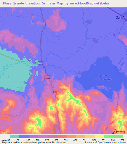 Playa Grande,El Salvador Elevation Map