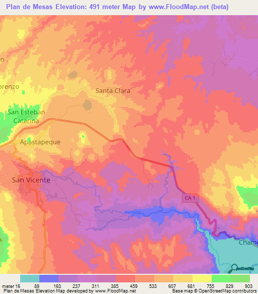 Plan de Mesas,El Salvador Elevation Map