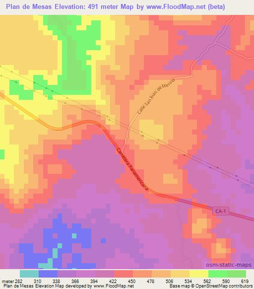 Plan de Mesas,El Salvador Elevation Map