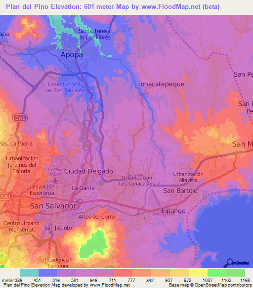 Plan del Pino,El Salvador Elevation Map