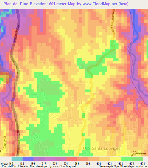 Plan del Pino,El Salvador Elevation Map