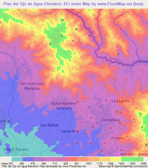 Plan del Ojo de Agua,El Salvador Elevation Map