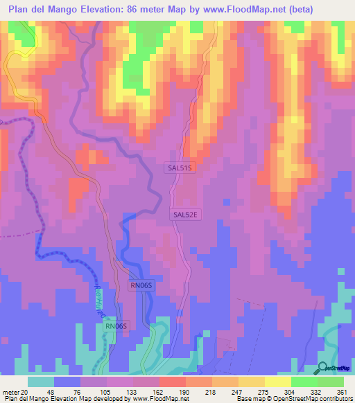 Plan del Mango,El Salvador Elevation Map