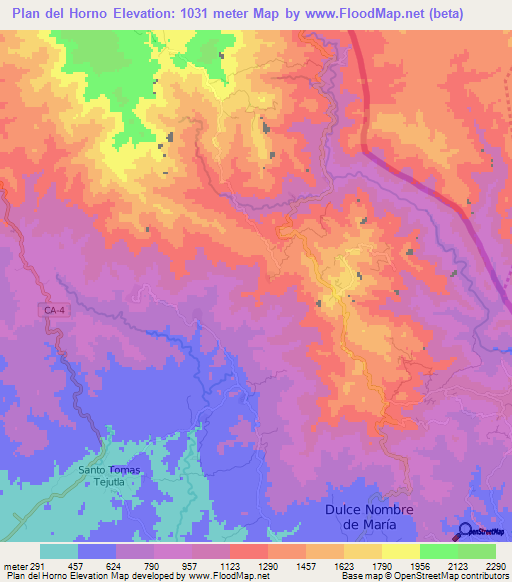 Plan del Horno,El Salvador Elevation Map