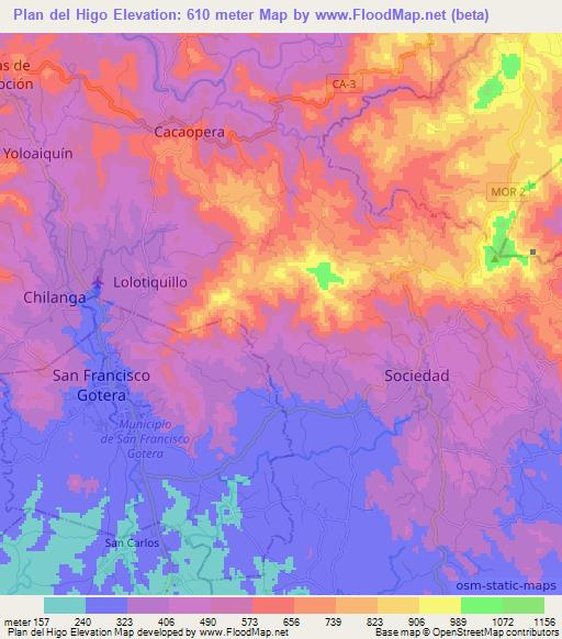 Plan del Higo,El Salvador Elevation Map