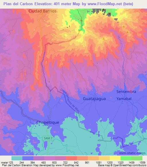 Plan del Carbon,El Salvador Elevation Map