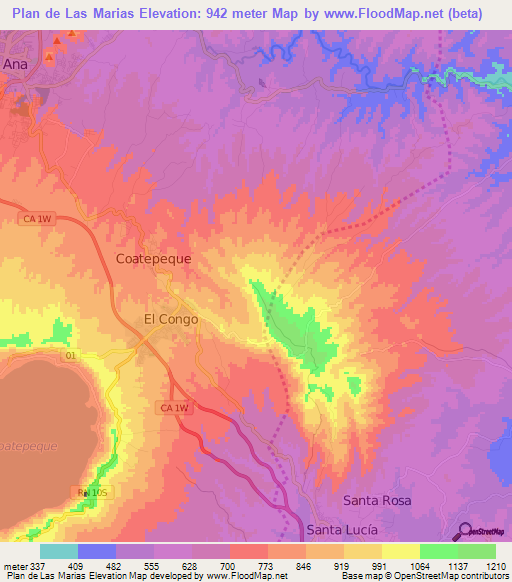 Plan de Las Marias,El Salvador Elevation Map