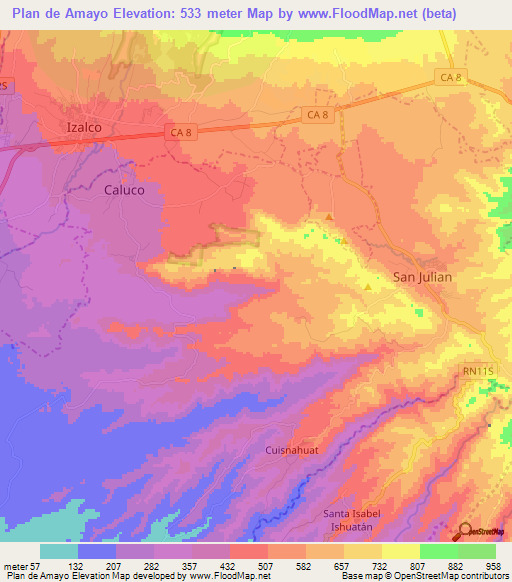 Plan de Amayo,El Salvador Elevation Map