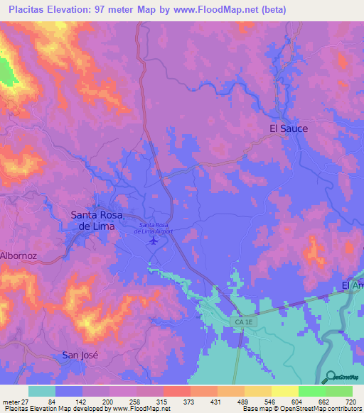 Placitas,El Salvador Elevation Map